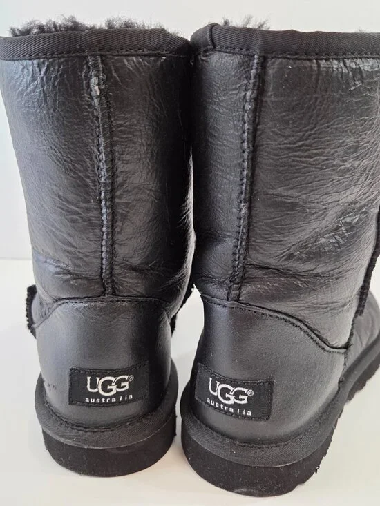 UGG Australia Triana Seaweed Boots Womens Size 6 Black Leather Shearling - Picture 5 of 11